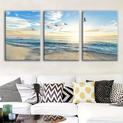 3pcs Beautiful sea , Vibrant Sunset Wall Art Set Canvas Framed 50x70cm - High Quality Print 100% Australian Made Wall Canvas Ready to Hang - Bella Home Decor