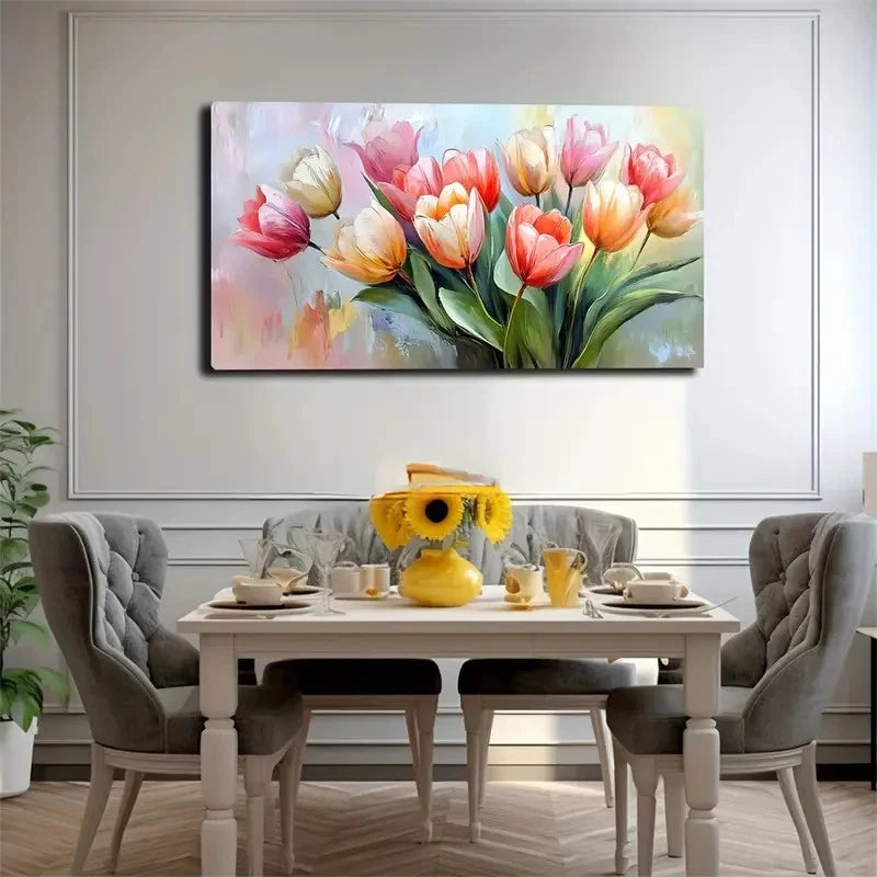 Pink Bouquets Impressionist Wall Art Canvas Office Home Room Framed 120x60cm