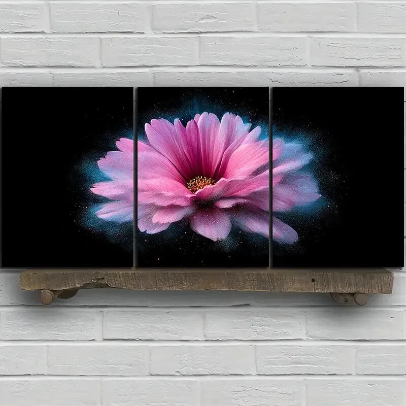 3pcs Colorful Flowers Purple Themed Metal Print Ready to Hang Art - Bella Home Decor