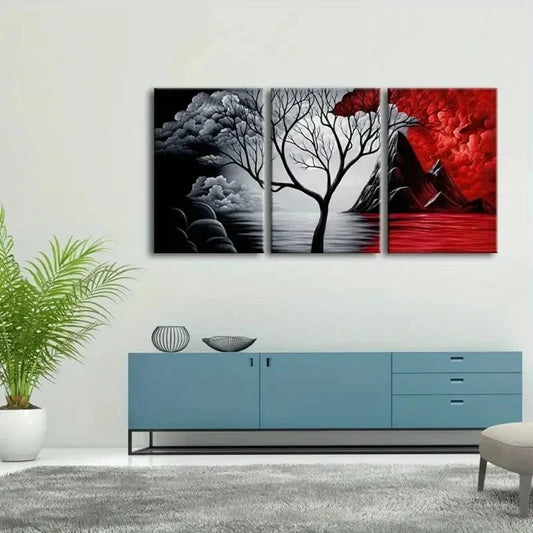 3pcs Abstract Lake View And Tree Metal Print Ready to Hang Art
