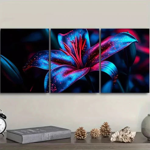 3pcs Lily Flowers Nature Dark Background Wall Art Set Canvas Unframed - High Quality Print 100% Australian Made Wall Canvas