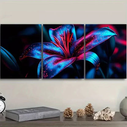 3pcs Lily Flowers Nature Dark Background Wall Art Set Canvas Unframed - High Quality Print 100% Australian Made Wall Canvas