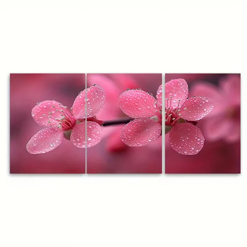 3pcs Delicate Pink Floral Macro Metal Print Ready to Hang Art - Bella Home Decor
