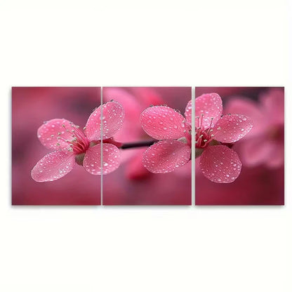 3pcs Delicate Pink Floral Macro Metal Print Ready to Hang Art - Bella Home Decor