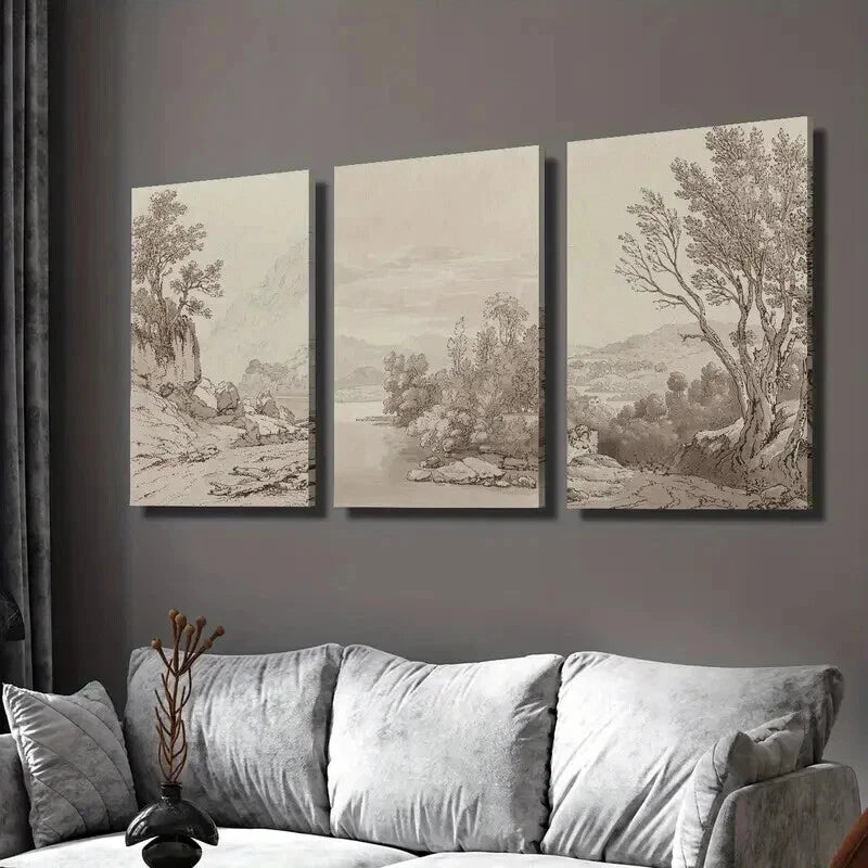 3pcs Classical Vintage Countryside Landscape Wall Art Set Canvas Framed 50x70cm - High Quality Print 100% Australian Made Wall Canvas Ready to Hang