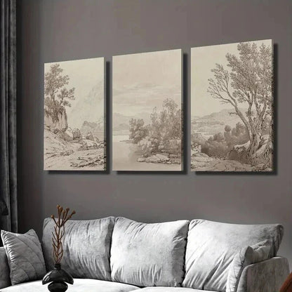 3pcs Classical Vintage Countryside Landscape Wall Art Set Canvas Framed 50x70cm - High Quality Print 100% Australian Made Wall Canvas Ready to Hang
