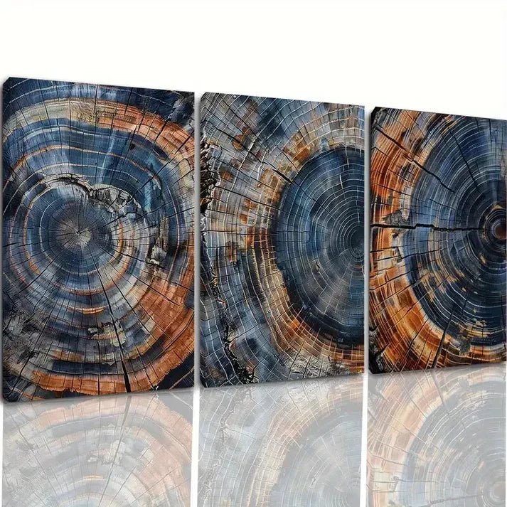 3pcs Vintage Tree Rings, Abstract Wall Art Canvas Unframed - High Quality Print 100% Australian Made Wall Canvas