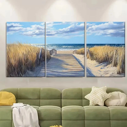 3pcs Boardwalk Print Rehoboth Beach Wall Art Set Canvas Framed 50x70cm - High Quality Print 100% Australian Made Wall Canvas Ready to Hang - Bella Home Decor