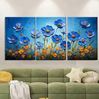 3pcs Forget Me Nots Impasto Oil Painting Oceans Metal Print Ready to Hang Art - Bella Home Decor