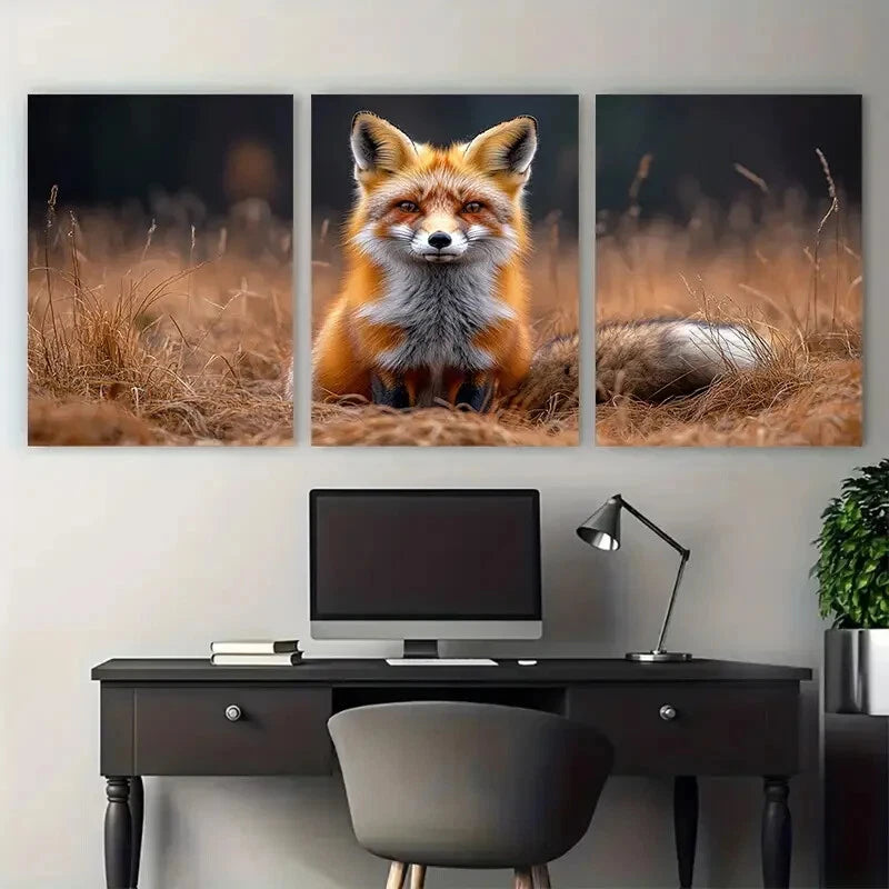 3pcs Serene Red Fox Photography Nature Metal Print Ready to Hang Art