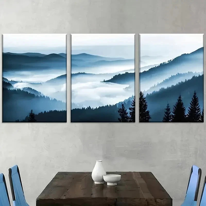 3pcs Modern Chinese Mountain Landscape Wall Art Set Canvas Framed 40x60cm - High Quality Print 100% Australian Made Wall Canvas Ready to Hang - Bella Home Decor