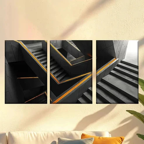 3pcs Abstract Prints with Black & Orange Accents Wall Art Set Canvas Unframed – High Quality Print 100% Australian Made Wall Canvas - Bella Home Decor