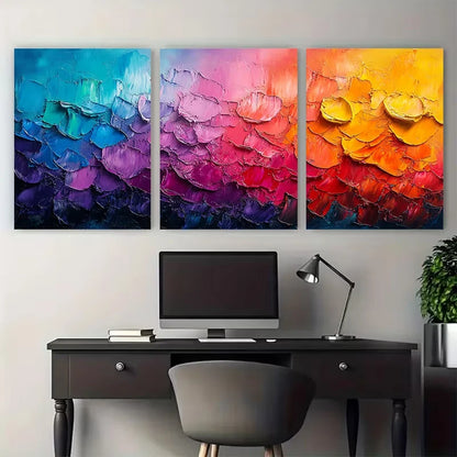 3pcs Abstract Vibrant Colors And Textures Metal Print Ready to Hang Art - Bella Home Decor