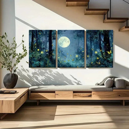 3pcs Moonlit Mystical Enchanted Night Scene Metal Print Ready to Hang Art - Bella Home Decor