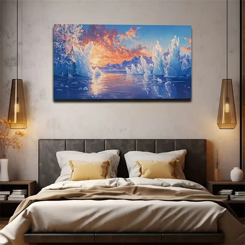 Iceberg Sunset Afterglow Gyms Wall Art Canvas Office Home Room Framed 120x60cm