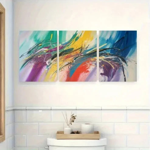 3pcs Abstract Strokes Color Splash Design Wall Art Set Canvas Unframed - High Quality Print 100% Australian Made Wall Canvas - Bella Home Decor