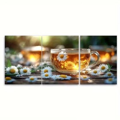 3pcs Natural Chamomile Daisy Tea Wall Art Set Canvas Framed 40x60cm - High Quality Print 100% Australian Made Wall Canvas Ready to Hang