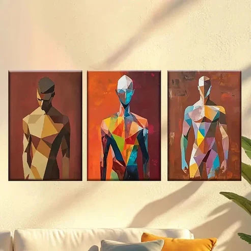 3pcs Three Abstract Figures on Red Background Wall Art Canvas Unframed – High Quality Print 100% Australian Made Wall Canvas
