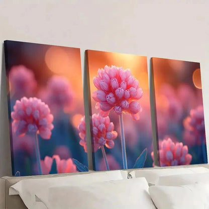 3pcs Armeria Maritima Flower Painting E  Wall Art Set Canvas Framed 50x70cm - High Quality Print 100% Australian Made Wall Canvas Ready to Hang - Bella Home Decor