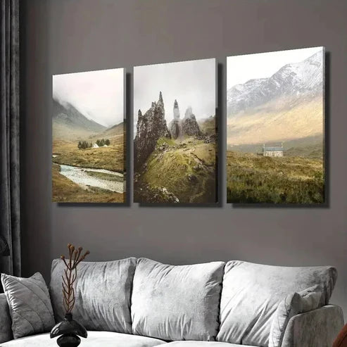 3pcs Farm Snowy Mountain Rock Photography Wall Art Set Canvas Unframed - High Quality Print 100% Australian Made Wall Canvas