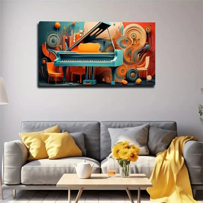 Abstract Children's Piano Wall Art Canvas Office Home Room Framed 120x60cm