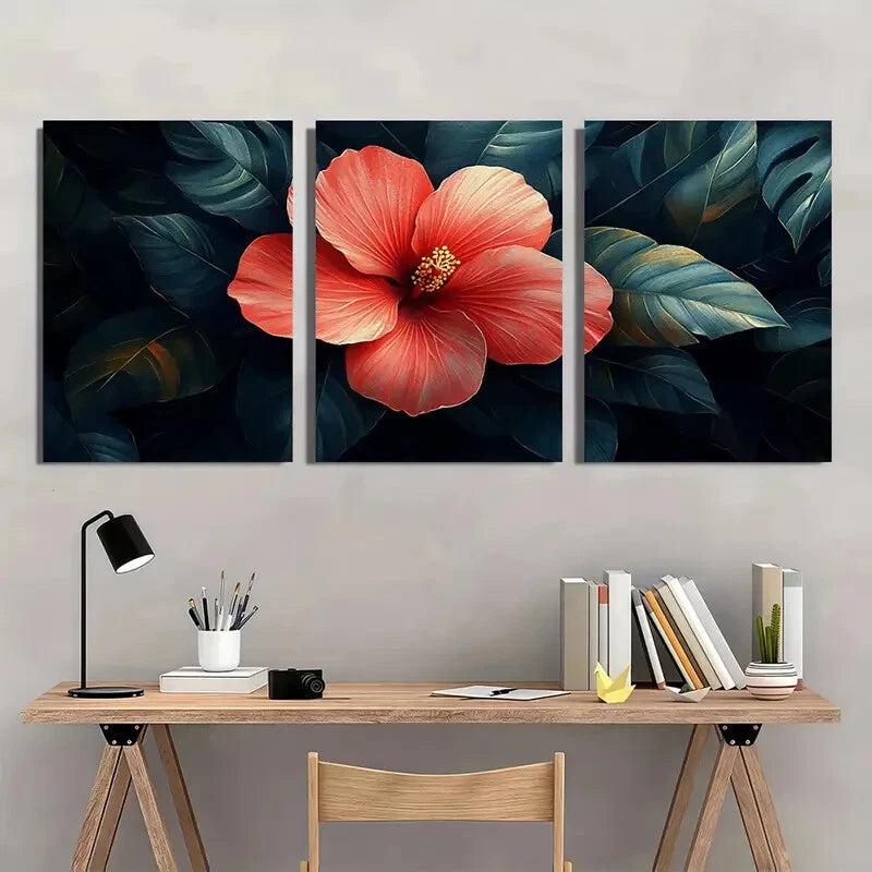 3pcs Tropical Flower Canvas Print Painting Metal Print Ready to Hang Art