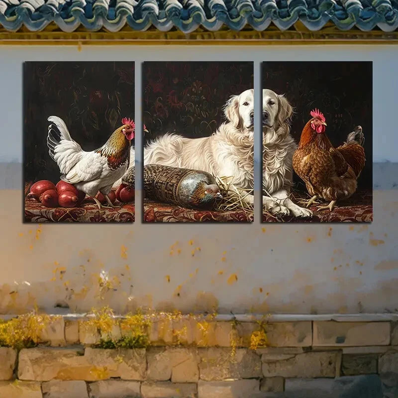 3pcs Dogs and Birds Farm Themed Design Metal Print Ready to Hang Art - Bella Home Decor