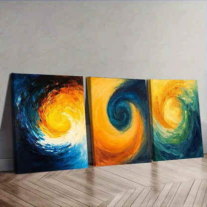 3pcs Swirling Patterns Yellow And Blue Water  Wall Art Set Canvas Unframed - High Quality Print 100% Australian Made Wall Canvas