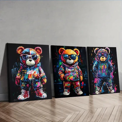 3pcs Featuring a Teddy Bear Adorned Solely Wall Art Set Canvas Unframed - High Quality Print 100% Australian Made Wall Canvas