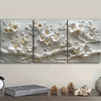 3pcs White Flower Modern Contemporary Style Wall Art Set Canvas Unframed - High Quality Print 100% Australian Made Wall Canvas