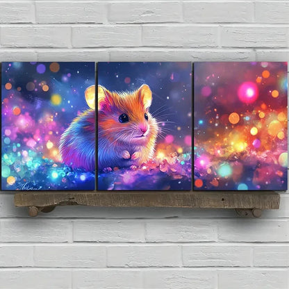 3pcs Charming Hamster Trio Colourful Metal Print Ready to Hang Art - Bella Home Decor