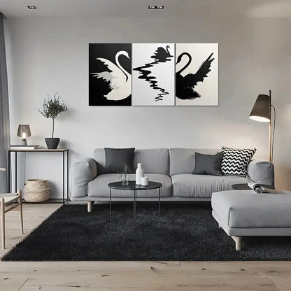 3pcs Abstract Swan Black White Minimalist Metal Print Ready to Hang Art