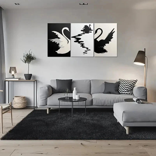 3pcs Abstract Swan Black White Minimalist Metal Print Ready to Hang Art