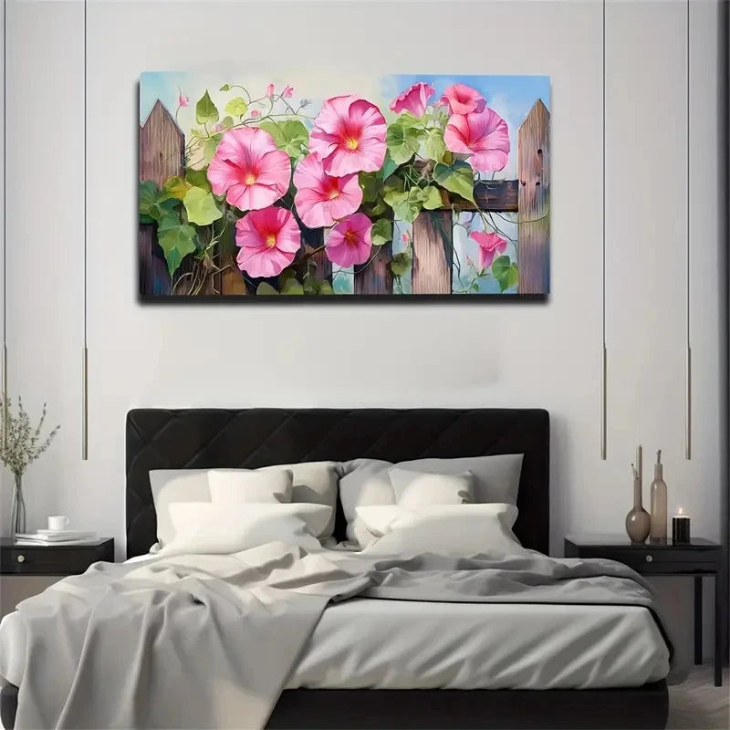 Vibrant Pink Roses & Green Wall Art Canvas Office Home Room Framed 120x60cm