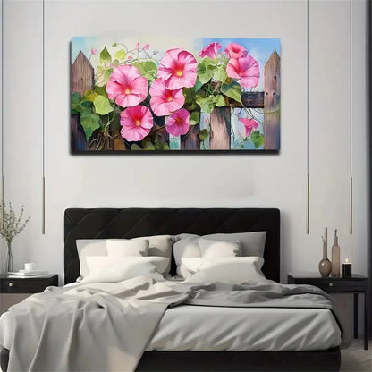 Vibrant Pink Roses & Green Wall Art Canvas Office Home Room Framed 120x60cm