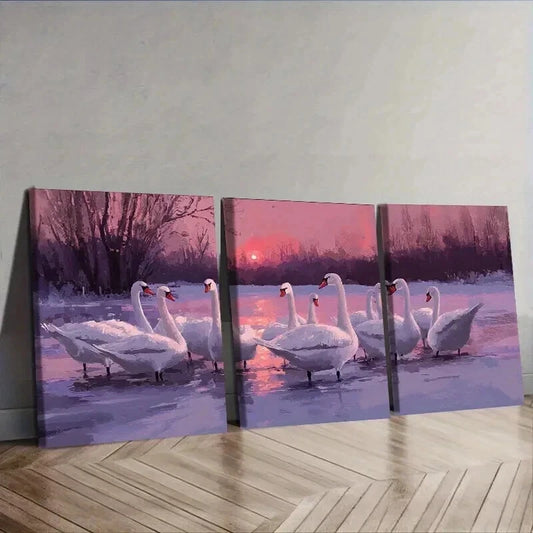 3pcs A flock of swans in a lake Wall Art Canvas Framed 50x70cm Wall Art Set Canvas Framed 50x70cm - High Quality Print 100% Australian Made Wall Canvas Ready to Hang