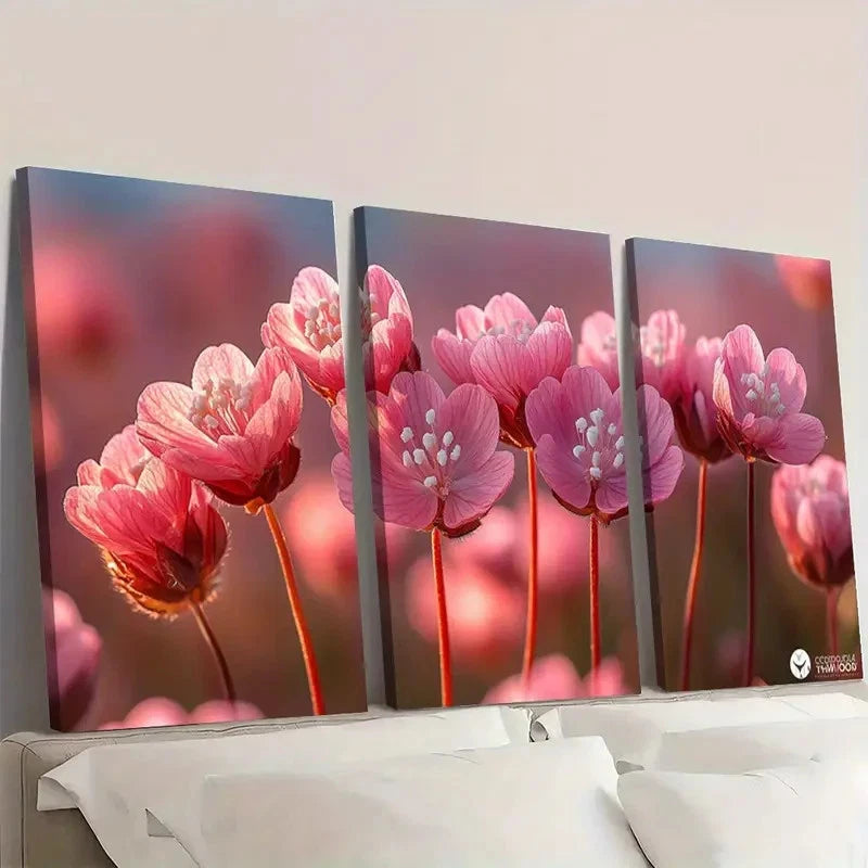 3pcs Armeria Maritima Flower Painting C   Wall Art Set Canvas Framed 50x70cm - High Quality Print 100% Australian Made Wall Canvas Ready to Hang - Bella Home Decor