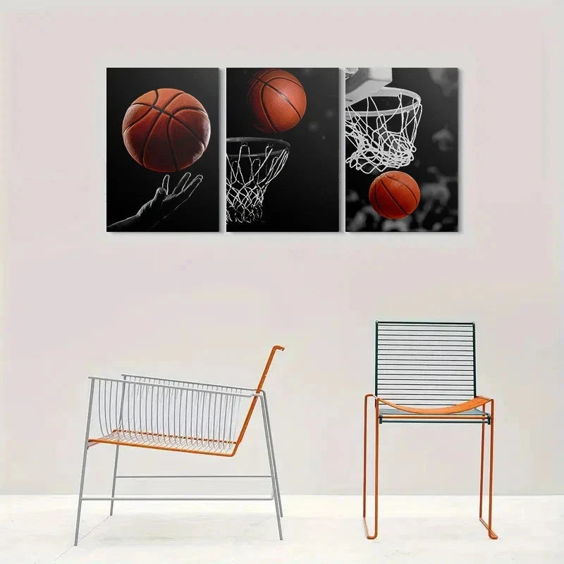 3pcs Dynamic Basketball Sports Themed Metal Print Ready to Hang Art - Bella Home Decor