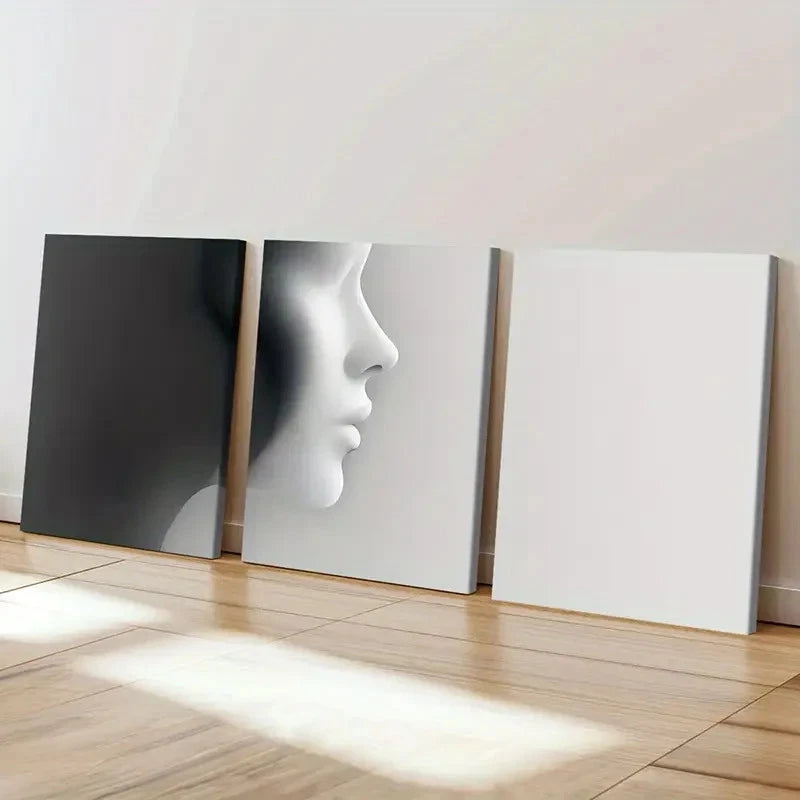 3pcs Black & White Abstract Profile Silhouette Wall Art Set Canvas Framed 60x90cm - High Quality Print 100% Australian Made Wall Canvas Ready to Hang - Bella Home Decor