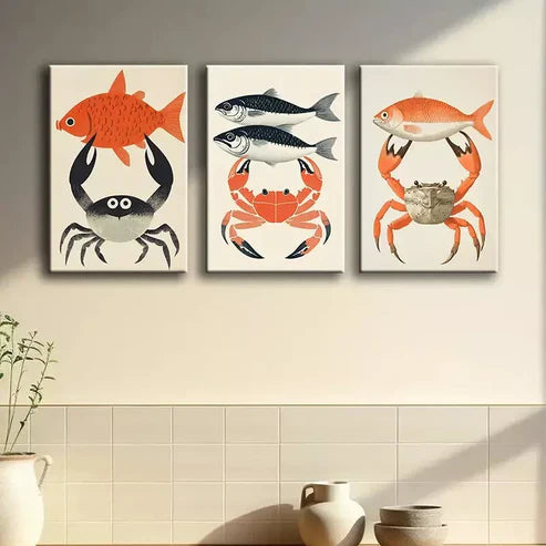 3pcs Art Of Crab & Bluefin Tuna Design Art Set Canvas Unframed - High Quality Print 100% Australian Made Wall Canvas - Bella Home Decor