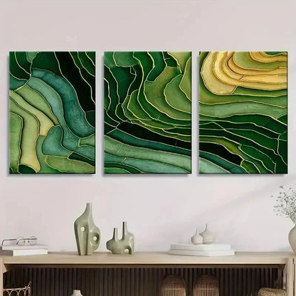 3pcs Abstract Green Yellow Marble Pattern Wall Art Set Canvas Framed 40x60cm - High Quality Print 100% Australian Made Wall Canvas Ready to Hang - Bella Home Decor