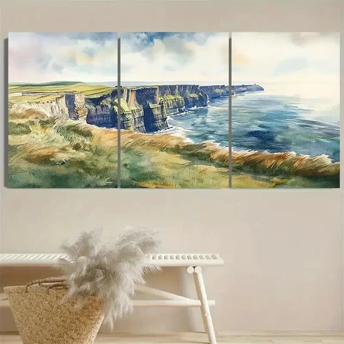 3pcs Cliffs of Moher Vibrant Coastal Landscape Wall Art Set Canvas Unframed - High Quality Print 100% Australian Made Wall Canvas - Bella Home Decor