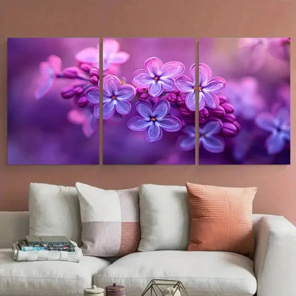 3pcs Elegant Serene Violet Lilac Floral Metal Print Ready to Hang Art