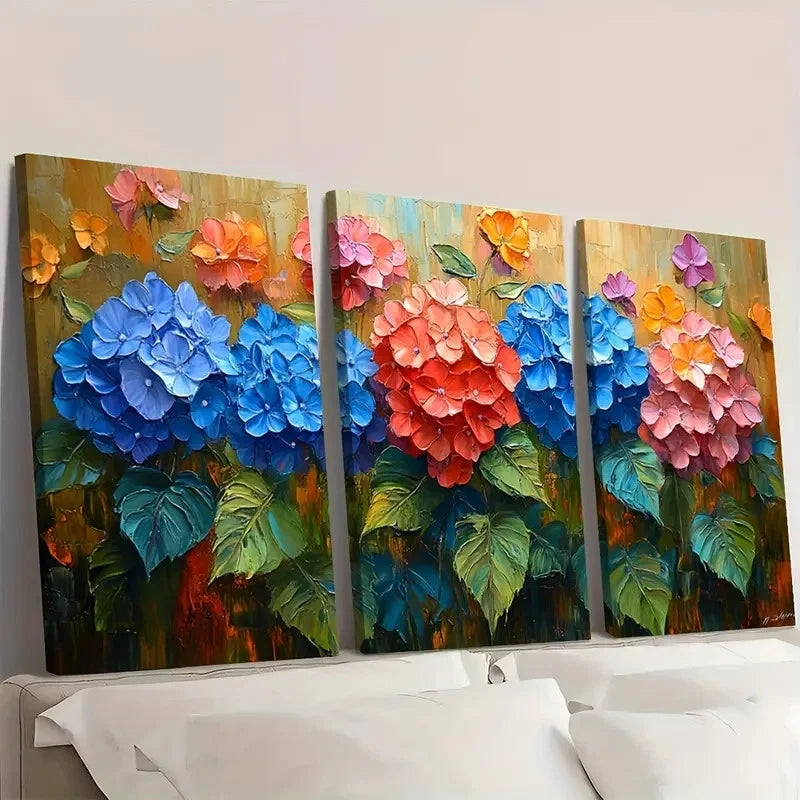 3pcs Hydrangea Painting   House Artwork Floral E Wall Art Set Canvas Framed 60x90cm - High Quality Print 100% Australian Made Wall Canvas Ready to Hang