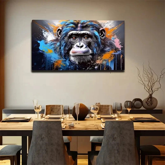 Large Silent Color Gorilla Wall Art Canvas Office Home Room Framed 120x60cm