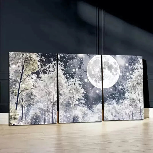 3pcs Winter Forest Scene Wall Art Set Canvas Framed 50x70cm - High Quality Print 100% Australian Made Wall Canvas Ready to Hang