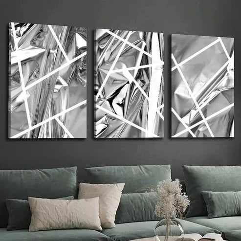 3pcs Abstract Black Designs And White Lines Art Set Canvas Unframed - High Quality Print 100% Australian Made Wall Canvas - Bella Home Decor