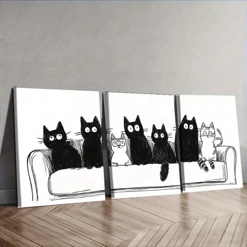 3pcs Cats Sitting on Couch Design Wall Art Canvas Unframed - High Quality Print 100% Australian Made Wall Canvas - Bella Home Decor