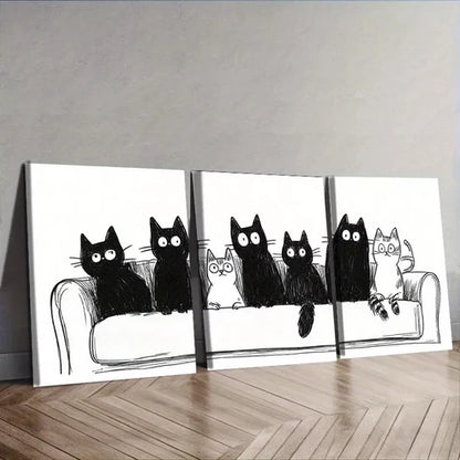3pcs Cats Sitting on Couch Design Wall Art Canvas Unframed - High Quality Print 100% Australian Made Wall Canvas - Bella Home Decor