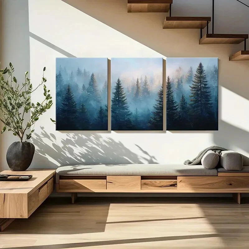 3pcs Forest Landscape Pine Trees Nature Scenery Metal Print Ready to Hang Art - Bella Home Decor